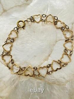 9ct Gold Heart Bracelet. 8 Inch