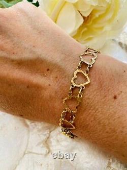 9ct Gold Heart Bracelet. 8 Inch