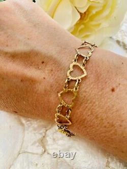 9ct Gold Heart Bracelet. 8 Inch