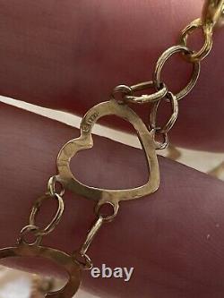 9ct Gold Heart Bracelet. 8 Inch