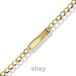 9ct Gold Identity Bracelet Free Engraving Curb ID Plate Ladies Gents Childs Box