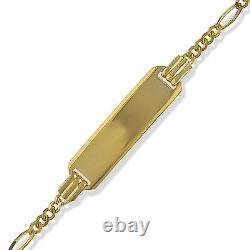9ct Gold Identity Bracelet Free Engraving Figaro Curb ID Ladies Maids Childs Box