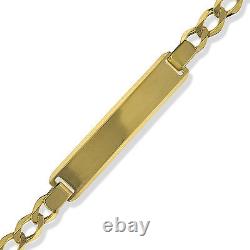 9ct Gold Identity ID Bracelet Free Engraving Maidens Childs D/c Curb Link Boxed