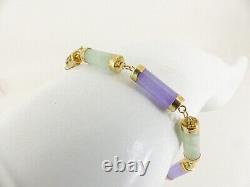9ct Gold Jade Bracelet Lavender Purple Oriental Hallmarked 7.25'' with gift box