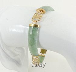 9ct Gold Jade Bracelet Oriental Symbols Hallmarked 7.5'' with gift box