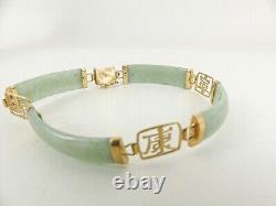 9ct Gold Jade Bracelet Oriental Symbols Hallmarked 7.5'' with gift box