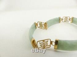 9ct Gold Jade Bracelet Oriental Symbols Hallmarked 7.5'' with gift box