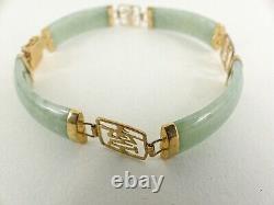 9ct Gold Jade Bracelet Oriental Symbols Hallmarked 7.5'' with gift box