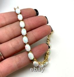 9ct Gold Lab Opal Bracelet 9ct Yellow Gold Hallmarked Tennis Bracelet 19cm