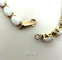 9ct Gold Lab Opal Bracelet 9ct Yellow Gold Hallmarked Tennis Bracelet 19cm