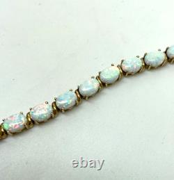 9ct Gold Lab Opal Bracelet 9ct Yellow Gold Hallmarked Tennis Bracelet 19cm