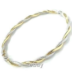 9ct Gold Ladies Bangle Two Colour Yellow White Twist Hinged 3.4g 3.5mm Wide