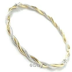 9ct Gold Ladies Bangle Two Colour Yellow White Twist Hinged 3.4g 3.5mm Wide