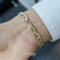 9ct Gold Ladies Bracelet Heart Design Solid Square Curb White Cubic Zirconia