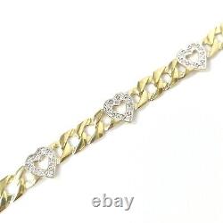 9ct Gold Ladies Bracelet Heart Design Solid Square Curb White Cubic Zirconia