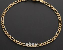 9ct Gold Ladies Figaro Bracelet 7.5 inch 4mm Width UK Hallmarked