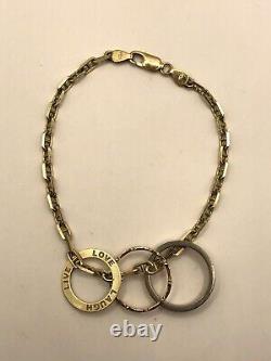 9ct Gold Live Laugh Love Bracelet With Anchor Chain & Rings Thorn Crown Rose K L
