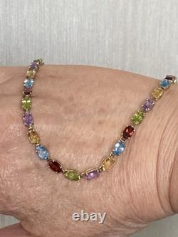 9ct Gold, Multi Gemstone Bracelet, 7.5 Long, 5.3g, + Box, Stunning