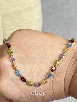 9ct Gold, Multi Gemstone Bracelet, 7.5 Long, 5.3g, + Box, Stunning