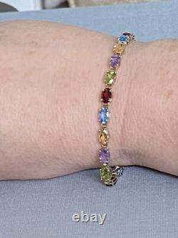 9ct Gold, Multi Gemstone Bracelet, 7.5 Long, 5.3g, + Box, Stunning