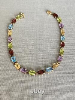 9ct Gold, Multi Gemstone Bracelet, 7.5 Long, 5.3g, + Box, Stunning