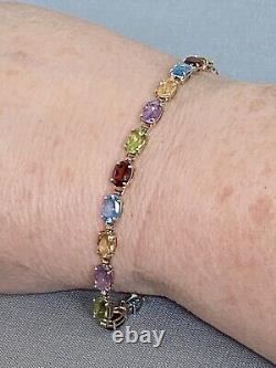 9ct Gold, Multi Gemstone Bracelet, 7.5 Long, 5.3g, + Box, Stunning