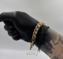 9ct Gold On Silver 8.5 Inch Heavy Rollerball Belcher Bracelet Chunky 11mm
