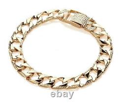 9ct Gold On Silver 9 Inch Men's Chunky Square Curb Bracelet