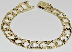 9ct Gold On Silver 9 Inch Men's Chunky Square Curb Bracelet