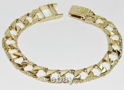 9ct Gold On Silver 9 Inch Men's Chunky Square Curb Bracelet