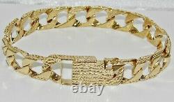 9ct Gold On Silver 9 Inch Men's Chunky Square Curb Bracelet