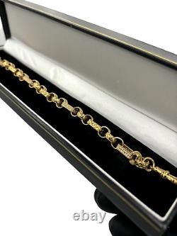 9ct Gold On Silver Bracelet Belcher Gypsy Box Link 7MM Solid HALLMARKED