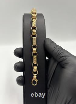 9ct Gold On Silver Bracelet Belcher Gypsy Box Link 7MM Solid HALLMARKED