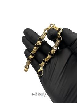 9ct Gold On Silver Bracelet Belcher Gypsy Box Link 7MM Solid HALLMARKED