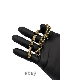 9ct Gold On Silver Bracelet Belcher Gypsy Box Link 7MM Solid HALLMARKED