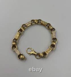 9ct Gold On Silver Bracelet Belcher Gypsy Box Link 7MM Solid HALLMARKED