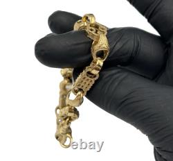 9ct Gold On Silver Stars And Bars Belcher Bracelet 10mm Solid 925 UK Made