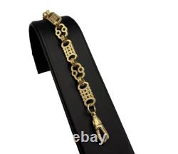 9ct Gold On Silver Stars And Bars Belcher Bracelet 11.5mm Solid 925 UK Made