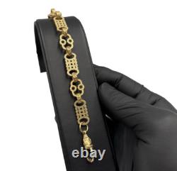 9ct Gold On Silver Stars And Bars Belcher Bracelet 11.5mm Solid 925 UK Made