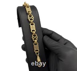 9ct Gold On Silver Stars And Bars Belcher Bracelet 11.5mm Solid 925 UK Made