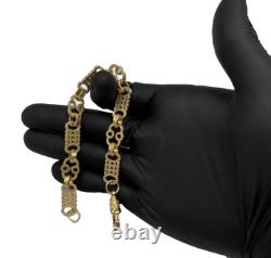 9ct Gold On Silver Stars And Bars Belcher Bracelet 11.5mm Solid 925 UK Made