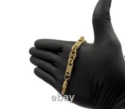 9ct Gold On Silver Stars And Bars Belcher Bracelet 11.5mm Solid 925 UK Made