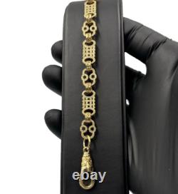 9ct Gold On Silver Stars And Bars Belcher Bracelet 9.4mm Solid 925 UK Made