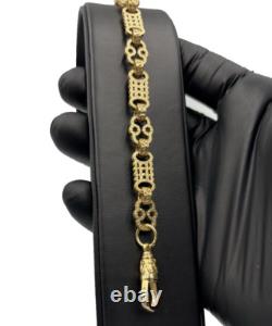 9ct Gold On Silver Stars And Bars Belcher Bracelet 9.4mm Solid 925 UK Made