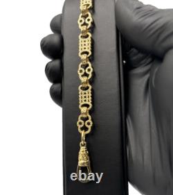 9ct Gold On Silver Stars And Bars Belcher Bracelet 9.4mm Solid 925 UK Made