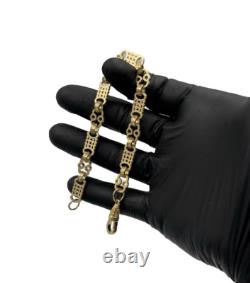 9ct Gold On Silver Stars And Bars Belcher Bracelet 9.4mm Solid 925 UK Made