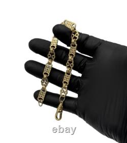 9ct Gold On Silver Stars And Bars Belcher Bracelet 9.4mm Solid 925 UK Made