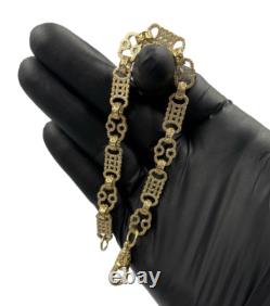 9ct Gold On Silver Stars And Bars Belcher Bracelet 9.4mm Solid 925 UK Made