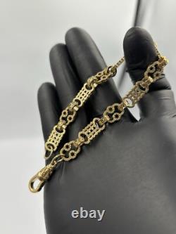 9ct Gold On Silver Stars And Bars Belcher Bracelet 9.4mm Solid 925 UK Made