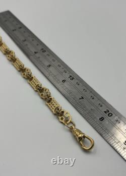 9ct Gold On Silver Stars And Bars Belcher Bracelet 9.4mm Solid 925 UK Made